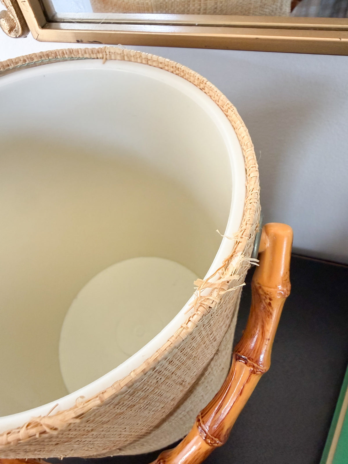 Vintage Woven Ice Bucket & Tongs